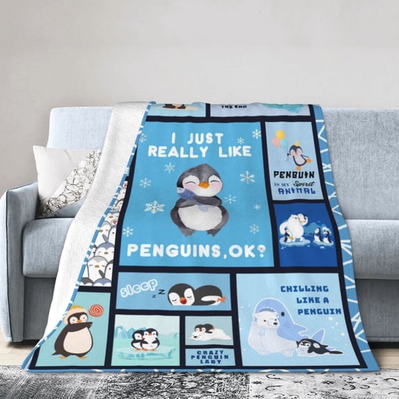 Cute Penguin Blanket Gifts For Kids Adults - Lightweight Throw Blanket For Bedroom Living Room Decor Soft Fuzzy Fleece Cozy Plush Bed Couch 50"X40"