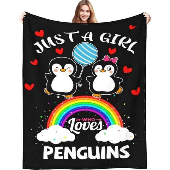 Cute Penguin Blanket Just A Girl Who Loves Penguin Blankets Super Soft Flannel Throw Blankets Bed Bedding Couch Decor Gifts for Kids Boys Girls Women Adult 50"x40"