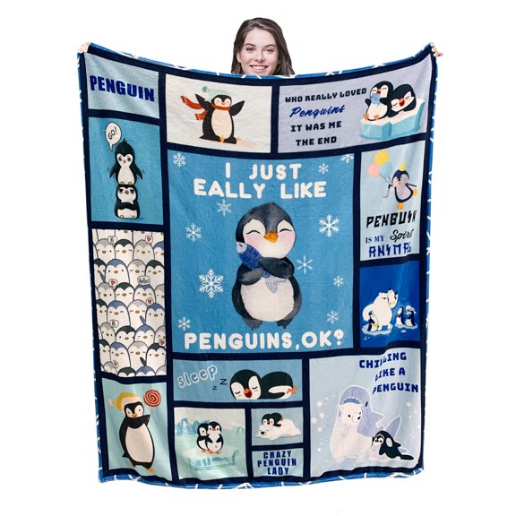 Cute Penguin Blanket Warm Super Soft Micro Flannel Blanket for Bed Sofa Plane/Living Room Decor 40x50 Inch
