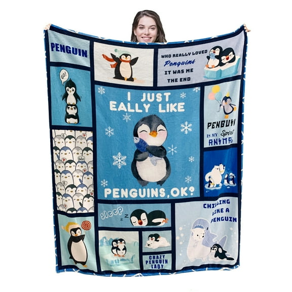 Cute Penguin Blanket Warm Super Soft Micro Flannel Blanket for Bed Sofa Plane/Living Room Decor 50x60 Inch