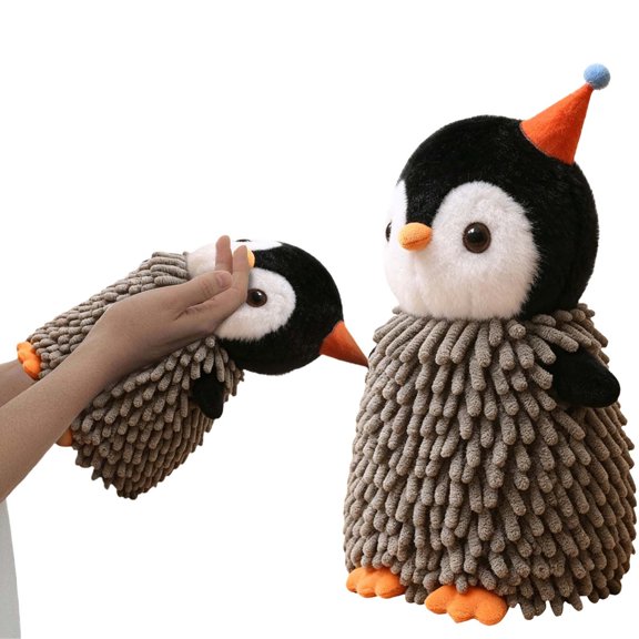Cute Penguin Chenille Hanging Hand Towel, Super Absorbent Cartoon Animal Hand Dry Doll, Quick Dry Soft Microfiber Hand Wipe, Reusable Hanging Bathroom Towel for Kitchen Sink, Washroom Counter