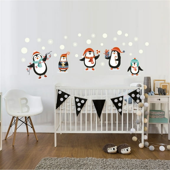 Cute Penguin, Christmas Refrigerator Sticker, Bedroom Decoration Sticker