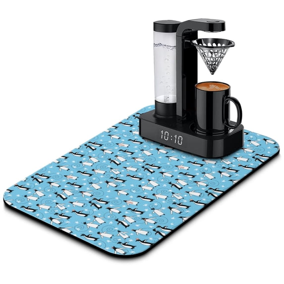 Cute Penguin Coffee Bar Mat - Waterproof & Eco-Friendly Kitchen Mat with Snowflake Design, Multi-Functional Absorbent Mat for Coffee Machines