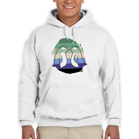 Cute Penguin Couple Over Flag Hoodie Men -Smartprints Designs, Male 5X-Large