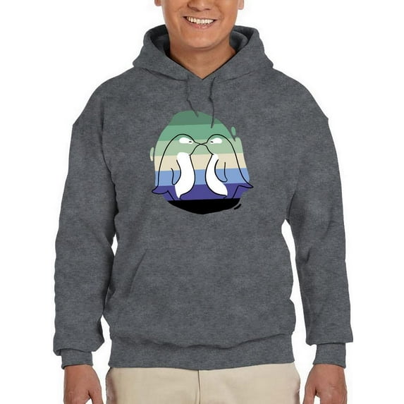 Cute Penguin Couple Over Flag Hoodie Men -Smartprints Designs, Male Small