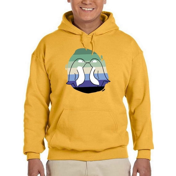 Cute Penguin Couple Over Flag Hoodie Men -Smartprints Designs, Male XX-Large