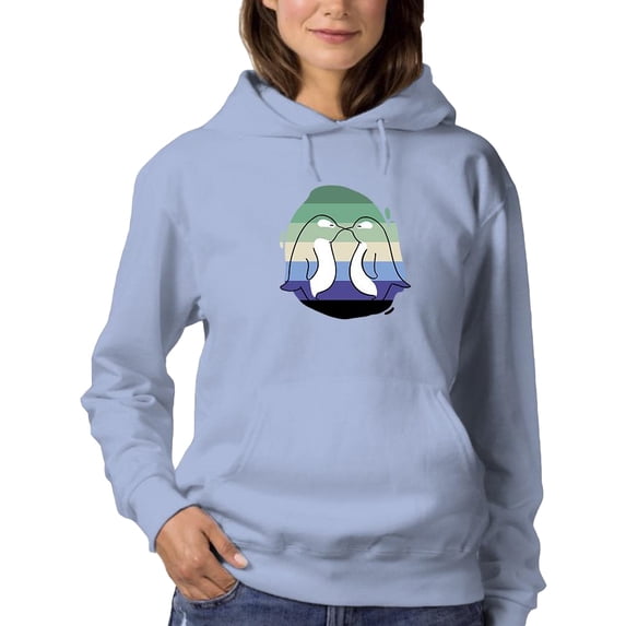 Cute Penguin Couple Over Flag Hoodie Women -Smartprints Designs, Female x-Large