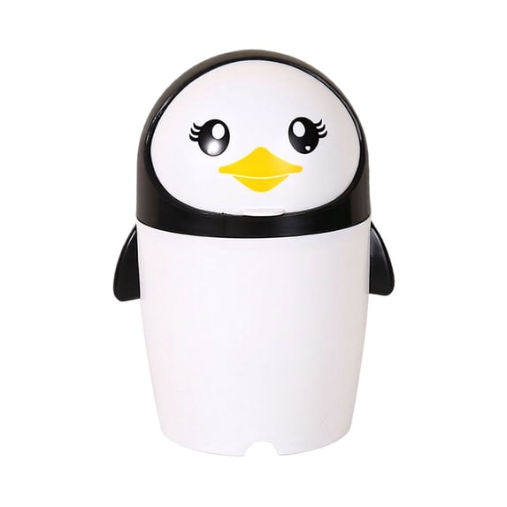 Cute Penguin Desktop Can, Flip-Top Mini Waste Basket for Office & Bedroom, Small Decorative Bin for Desk, Vanity & Bathroom