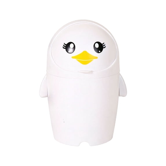 Cute Penguin Desktop Can, Flip-Top Mini Waste Basket for Office & Bedroom, Small Decorative Bin for Desk, Vanity & Bathroom
