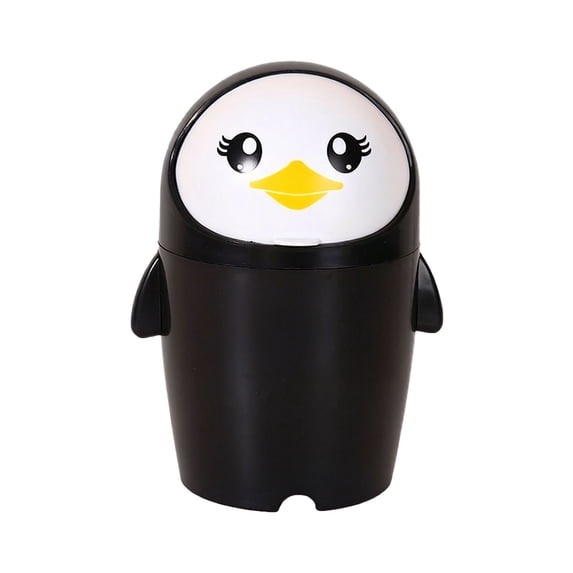 Cute Penguin Desktop Can, Flip-Top Mini Waste Basket for Office & Bedroom, Small Decorative Bin for Desk, Vanity & Bathroom