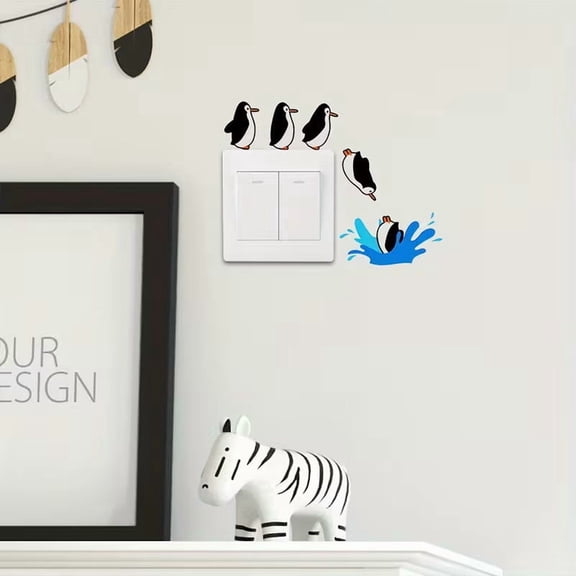 Cute Penguin Diving Wall Sticker - Fun PVC Switch Decor for Bathroom, Bedroom, Kitchen, Living Room