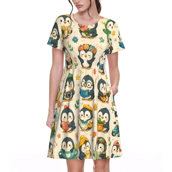 Cute Penguin Dresses Short Sleeve Nightdresses for Women