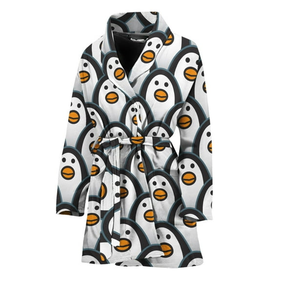 Cute Penguin Face Pattern Women Bathrobe One Size Univeral Fits, Penguin Fashion Lightweight Plush Fleece Long Robe For Women