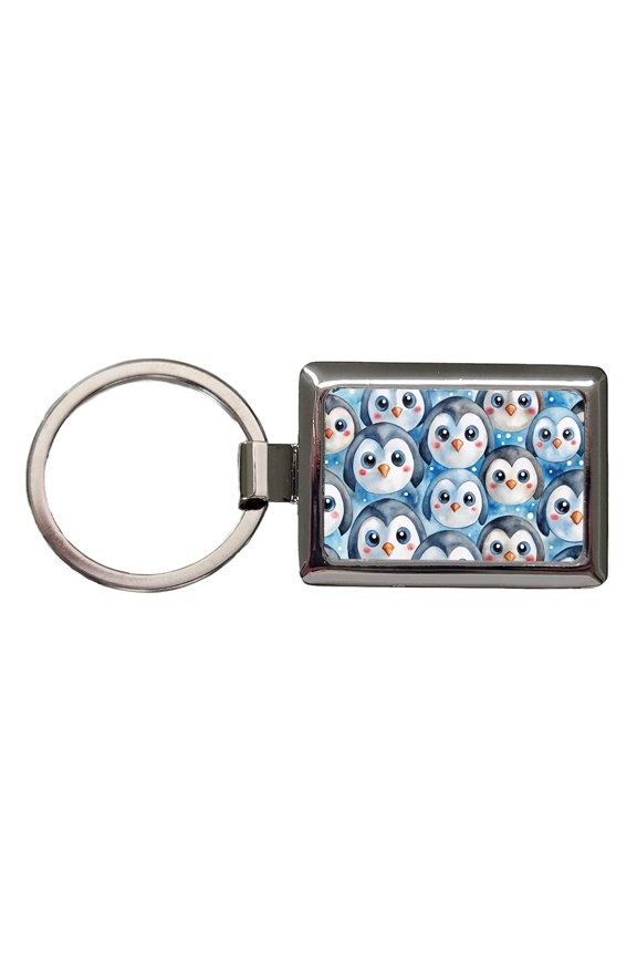 Cute Penguin Faces Watercolor Metal Rectangle Keychain