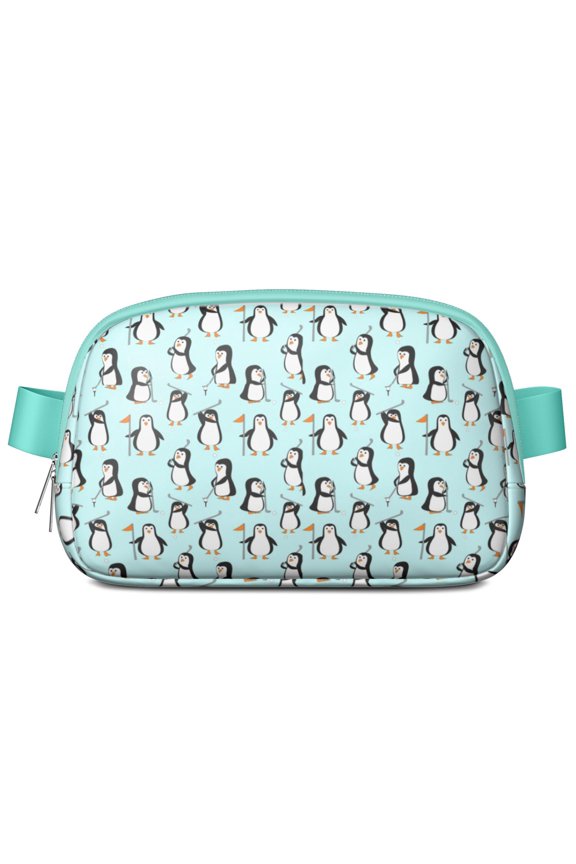 Cute Penguin Fanny Pack for Winter - Waterproof Adjustable Waist Bag with Playful Emperor Penguin & Snowflake Print, Lightweight Hands-Free Belt Bag for Cold Weather Activities