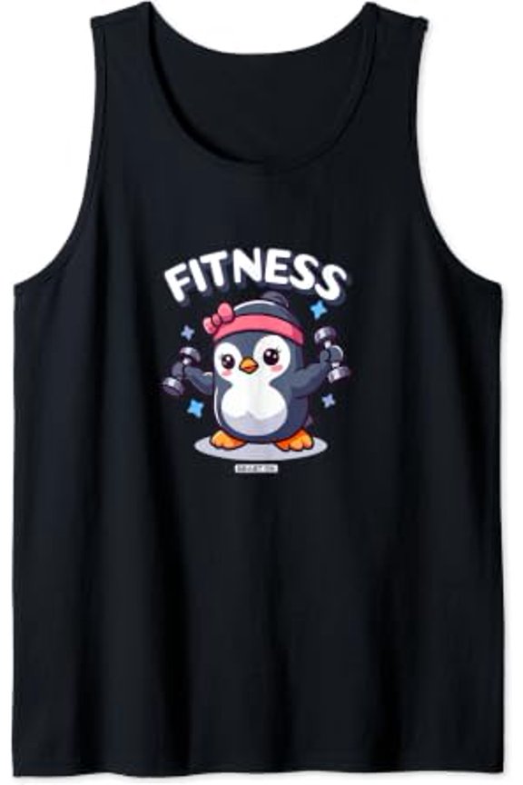 Cute Penguin Fitness Workout Playful Gym Training Tank Top Size S-3XL