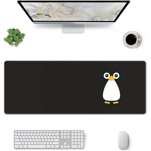 Cute Penguin Gaming Mouse Pad Penguins Large Mouse Pad (31.5x11.8 Inch) Non-Slip Rubber Base Large Desk Mat Desk Protector for Home Office Gaming Work