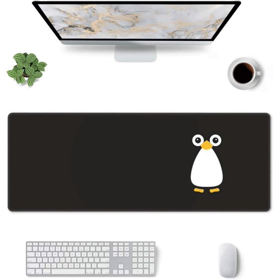 Cute Penguin Gaming Mouse Pad Penguins Large Mouse Pad (31.5x11.8 Inch) Non-Slip Rubber Base Large Desk Mat Desk Protector for Home Office Gaming Work