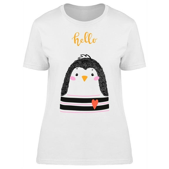 Cute Penguin Hello Phrase T-Shirt Women -Image by Shutterstock, Female Medium