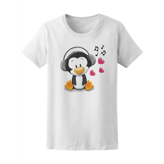 Cute Penguin Listening To Music T-Shirt Women -Image by Shutterstock, Female Medium
