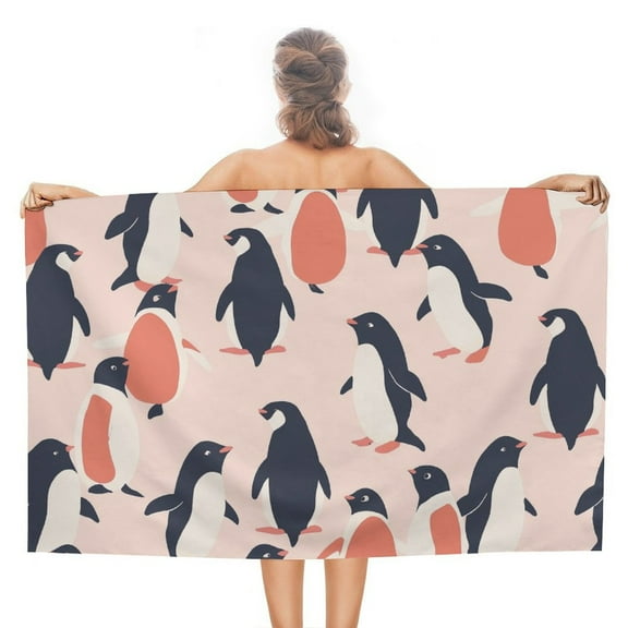 Cute Penguin Oversized Beach Towel XL Pool Camping Swim Towels 32''x63'' Soft Blanket Accessories Must Vacation Necessities Adult