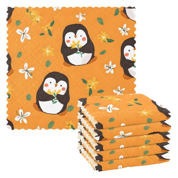 Cute Penguin Pattern Dish Towels 6 Pack Kitchen Cleaning Dish Cloths Absorbent Reuseable Cleaning Cloths 11'' x 11''