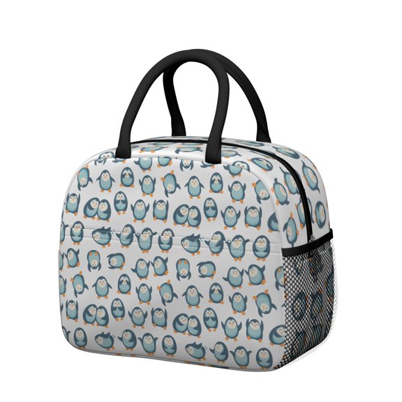 Cute Penguin Print Insulated Lunch Bag - Leakproof & Thermal Reusable Lunch Box, Durable and Easy to Clean, Spacious Interior for Meal Preppers, Students (Cartoon Winter Animal Design)