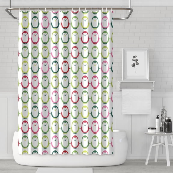 Cute Penguin Print Shower Curtain - Winter Animal Decor Waterproof Quick-Dry Polyester Fabric Bathroom Curtain for Home & Airbnb