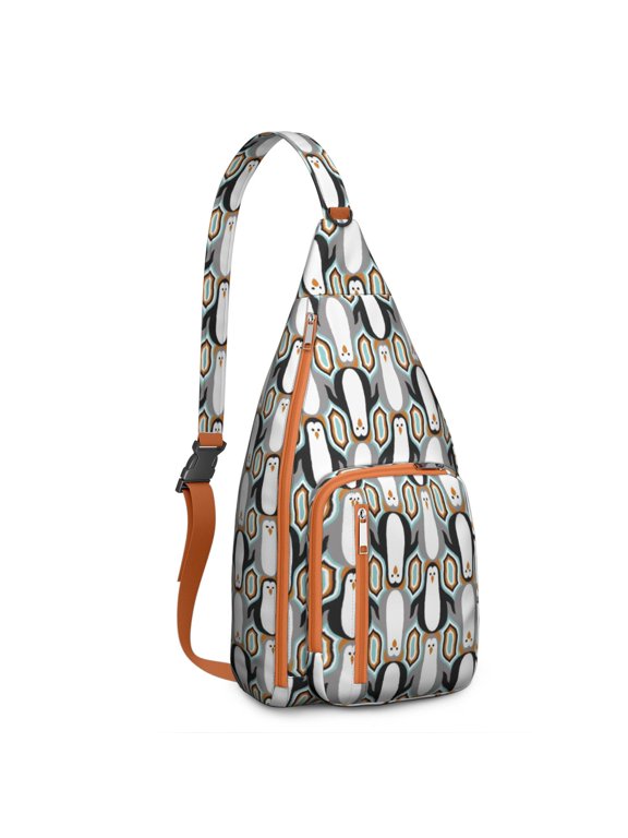 Cute Penguin Print Sling Bag - Emperor Penguin & Snowflake Crossbody Backpack for Men & Women, Water-Resistant Shoulder Daypack (Winter Animal Pattern, Unisex Casual Bag)