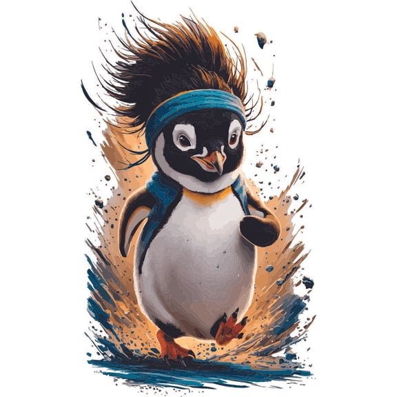 Cute Penguin Running Marathon Animal Wild Adventure Fun Colorful Animals Forest Creature Wall Art Sticker Designs Vinyl Stickers For Home House Walls Rooms Windows Bedroom Decoration Size (8x12 inch)