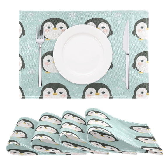 Cute Penguin Seamless Reversible Placemat Non Slip Coffee Mat 18x12 Inch for Dining, Kitchen, Coffee