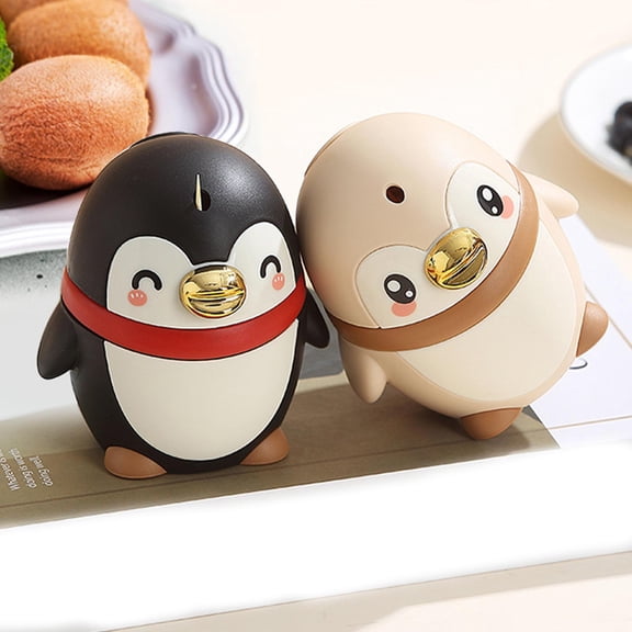 Cute Penguin Semi-Automatic Toothpick Dispenser, Adorable Kitchen Dining Room Storage Supply, Khaki