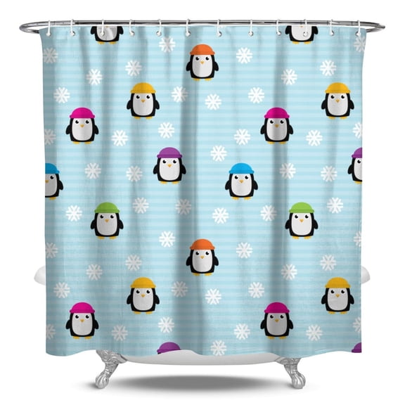Cute Penguin Shower Curtain - Emperor Penguin & Snow Print Waterproof Bath Curtain, 84x72 Inch Hotel Style, Machine Washable Quick-Dry Polyester Fabric with Rust-Resistant Grommets and 12 Hooks