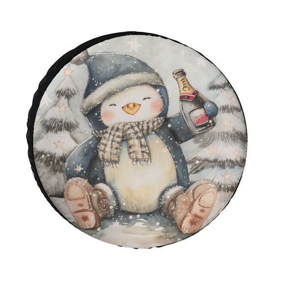 Cute Penguin in The Snow Camper Spare Tire Cover Penguin with Hat Scarf Weatherproof Universal Wheel Protectors for Fit for SUV Truck Travel Trailer 15inch
