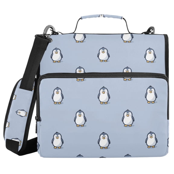 Cute Penguin Standing Binder Bag with Shoulder Strap 3 Ring Zipper Binder File Folder Document Storage