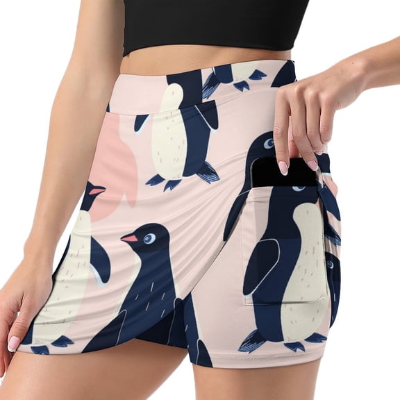 Cute Penguin Tennis Skirt, Short Skirt, Mini Summer Fitness Running Shorts with Pockets