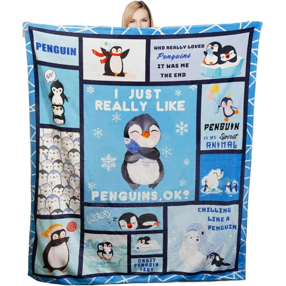 Cute Penguin Throw Blanket Warm Super Soft Micro Flannel Blanket for Bed Sofa Plane/Living Room Decor 60x80 Inch