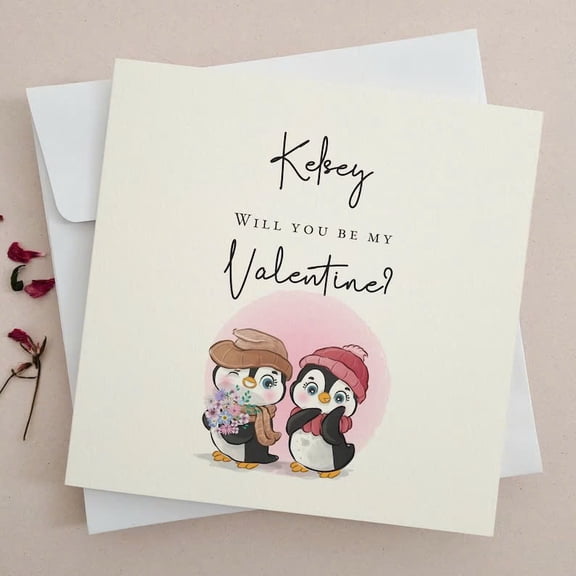 Cute Penguin Valentine's Day Card "Will You Be My Valentine?" Perfect for Couples, Friends, and Loved Ones Envelope Included, Blank Inside