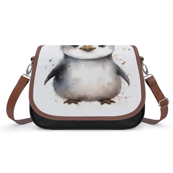 Cute Penguin Vintage Crossbody Bag for Women Medium Leather Hobo Bags Shoulder Bag Classic City Leather Satchels