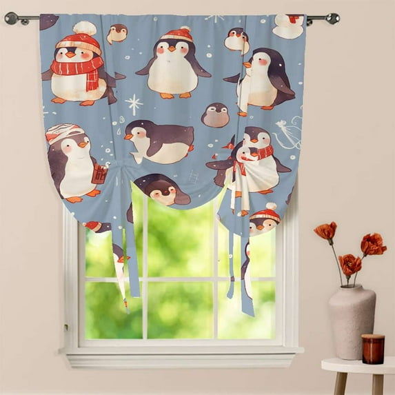 Cute Penguin Window Curtain for Living Room Roman Curtain Kitchen Tie-up Curtains Adjustable Drapes