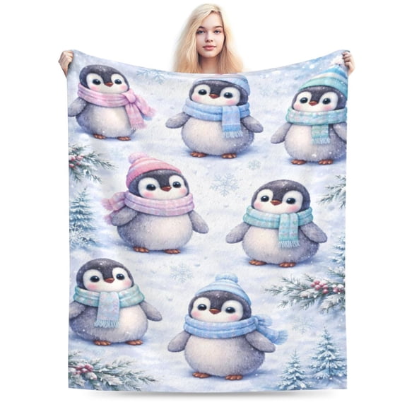 Cute Penguin Winter Blanket Cartoon Penguin Throw Blanket Soft Cozy Blanket for Couch Bed Christmas Kids Gift 50x40