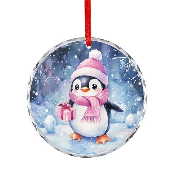 Cute Penguin Winter Holiday Gift Glass Christmas Ornament Xmas Tree Decor for Kids Mom Dad Friends Loves Christmas Penguin Hanging Ornament