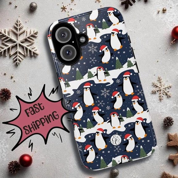 Cute Penguin Winter Pattern Phone Case with Festive Design 17 through 11 Pro Max