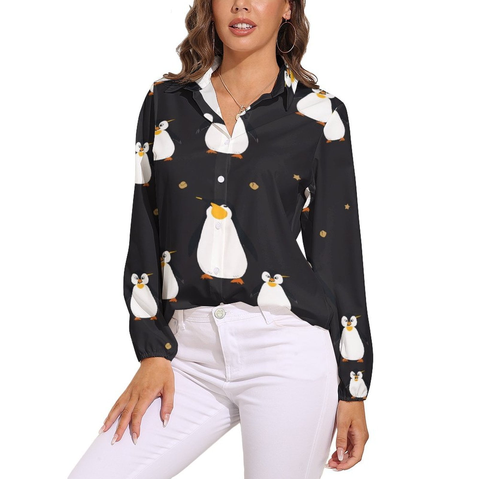 Cute Penguin Women Long Sleeve Shirts Clothing Autumn Tops Shirts ...