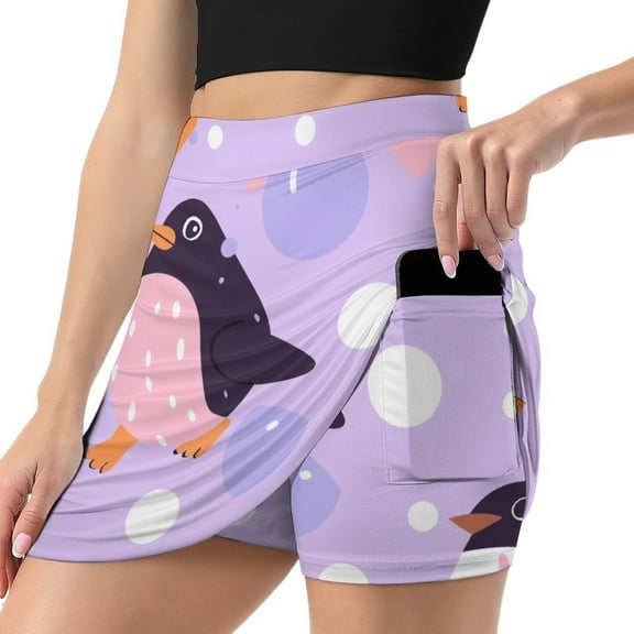 Cute Penguin Women's High Short Skirt, High Waisted Mini Skirt with One Side Pocket