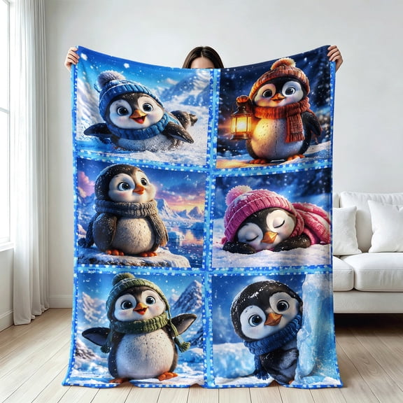 Cute Penguin blanket for kids,Soft Flannel Throw Blanket, Festive Gifts, gift for Birthday, Christmas, Children's Day, Holiday, Winter Party, Home Decor Gifts