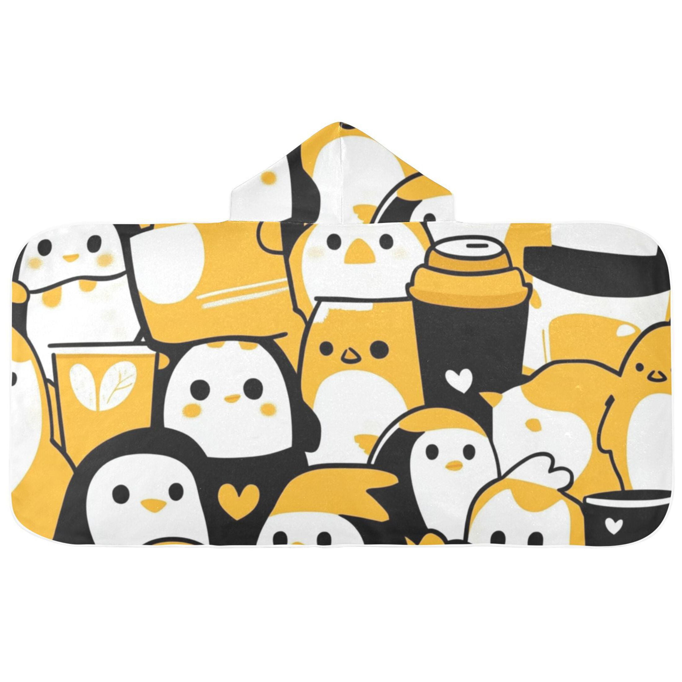 Cute Penguin in Yellow Hooded Beach Towel Kids Bath Towels Quick
