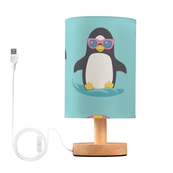 Cute Penguin with Sunglasses Swim Circles Table Lamp with USB Port LED Warm Light Lamp Night Light Home Decor