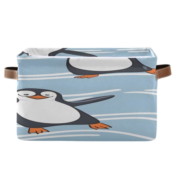 Cute Penguins Dancing Waves Square Storage Bins with Handles Collapsible Containing Box 1 Pack
