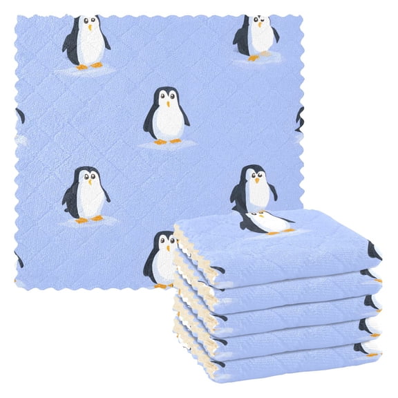 Cute Penguins Dish Towels 6 Pack Kitchen Cleaning Dish Cloths Absorbent Reuseable Cleaning Cloths 11'' x 11''